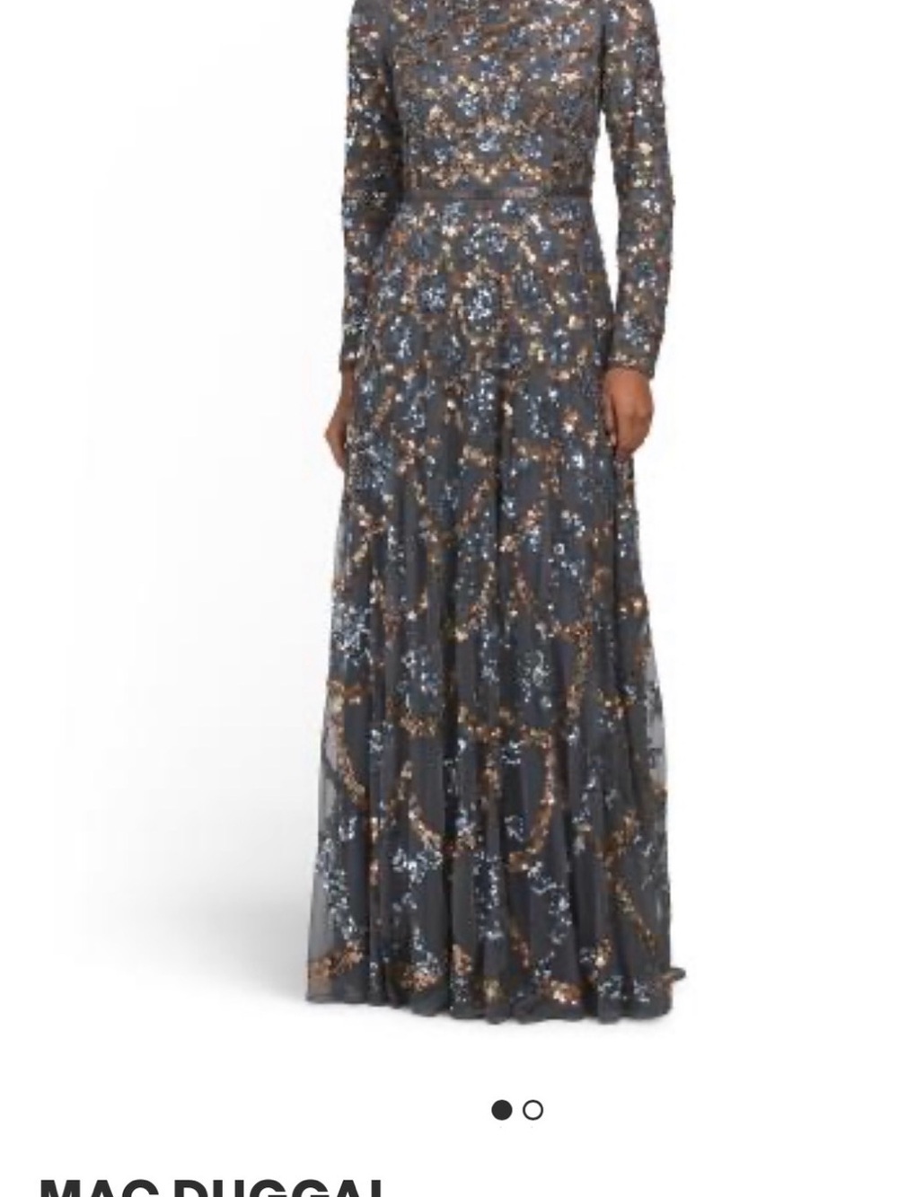 Mac Duggal Gray Maxi Skirt with Gold & Silver Metallic Floral Accents